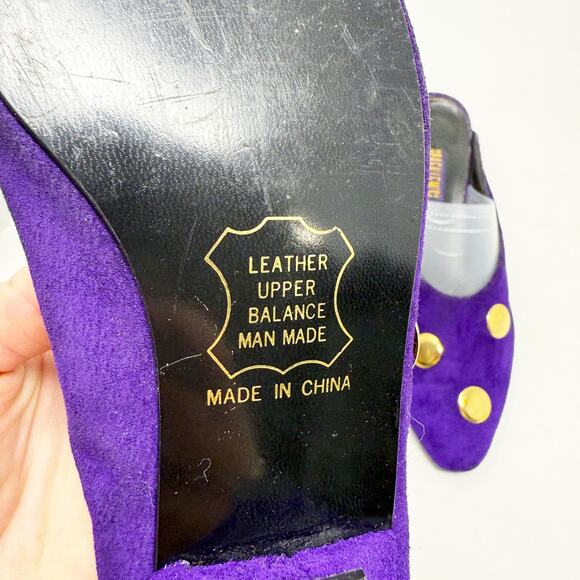 Vintage 90s Previews Purple Suede Studded Mules Women's Size 10 EUC Pointy Toe - Picture 8 of 11